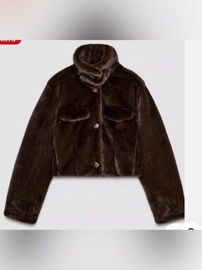 Zara Faux Fur Cropped Jacket - Dark Brown